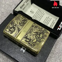 Zippo Armor Vỏ Dày Đồng Vàng Bóng Khắc Hoa Văn Sang Trọng 4 Mặt - Quà Tặng Độc Đáo Cho Người Yêu Thích Zippo