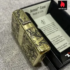 Zippo Armor Vỏ Dày Đồng Vàng Bóng Khắc Hoa Văn Sang Trọng 4 Mặt - Quà Tặng Độc Đáo Cho Người Yêu Thích Zippo