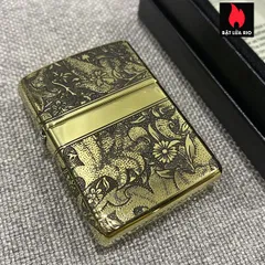 Zippo Armor Vỏ Dày Đồng Vàng Bóng Khắc Hoa Văn Sang Trọng 4 Mặt - Quà Tặng Độc Đáo Cho Người Yêu Thích Zippo