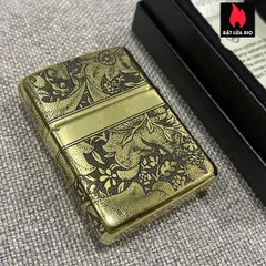 Zippo Armor Vỏ Dày Đồng Vàng Bóng Khắc Hoa Văn Sang Trọng 4 Mặt - Quà Tặng Độc Đáo Cho Người Yêu Thích Zippo