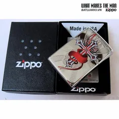 Bật Lửa Zippo 28526 - Bật Lửa High Polish Crôm Hình Thánh Giá Với Đôi Cánh - Quà Tặng Độc Đáo cho Fan Biker