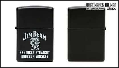 Bật Lửa Zippo Jim Beam Kentucky Straight Black Matte - Mẫu 28072 Chính Hãng, Quà Tặng Thời Thượng Cho Đam Mê Hút Thuốc