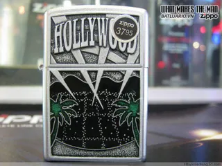 Bật Lửa Zippo 21056 Hollywood Palm Trees - Bật Lửa Satin Crôm Biểu Tượng Thiên Nhiên, Quà Tặng Dành Cho Fan Điện Ảnh