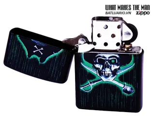 Bật Lửa Zippo 24261 - Họa Tiết Skull And Cross Swords Cướp Biển - Bật Lửa Đen Mat, Quà Tặng Dành Cho Người Yêu Thích Phong Cách Cá Tính