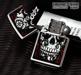 Bật Lửa Zippo 24883 - Skull Day of the Dead Satin Chrome - Quà Tặng Khắc Họa Đầu Bướm Độc Đáo