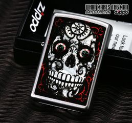 Bật Lửa Zippo 24883 - Skull Day of the Dead Satin Chrome - Quà Tặng Khắc Họa Đầu Bướm Độc Đáo