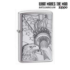 Bật Lửa Zippo 20895 - Bật Lửa Crom Xước Hình Biểu Tượng Yêu Nước, Quà Tặng Độc Đáo Cho Fan Hâm Mộ