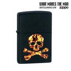 Bật Lửa Zippo 28044 - Mẫu Flaming Skull và Cross Bones Đen Mờ - Quà Tặng Nhân Dịp Đặc Biệt cho Fan Hâm Mộ
