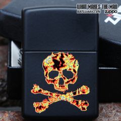 Bật Lửa Zippo 28044 - Mẫu Flaming Skull và Cross Bones Đen Mờ - Quà Tặng Nhân Dịp Đặc Biệt cho Fan Hâm Mộ