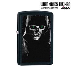 Bật Lửa Zippo 28436 - Bật Lửa Matte Đen Hình Skull Nón Hooded, Quà Tặng Dành Cho Fan Kinh Dị Thời Trang
