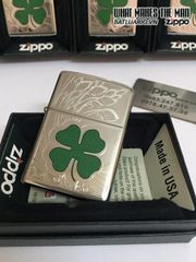 Bật Lửa Zippo 24699 - Bật Lửa Four Leaf Clover Mạ Chrome Sáng Bóng - Quà Tặng Độc Đáo cho Fan Zippo