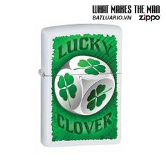 Bật Lửa Zippo 28298 - Lucky Clover Dice Matte Trắng, Quà Tặng Chất Lượng Cao Cho Người Yêu Thích Bộ Đồ Đùa Giỡn