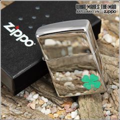 Bật Lửa Zippo A Bit O' Luck Cỏ 4 Lá - Mặt kính bóng Chrome, Hàng chính hãng Mỹ 100%, Quà tặng độc đáo cho tín đồ Zippo
