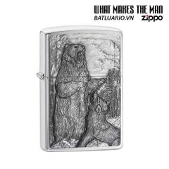 Zippo 29636 - Bật Lửa Brushed Chrome Hình Gấu vs Sói - Quà Tặng Độc Đáo Cho Người Yêu Thích Zippo