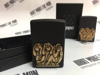 Zippo 29409 – Bật Lửa Zippo Ba Con Khỉ Màu Đen Nhám - Quà Tặng Thú Vị Cho Người Yêu Thích Zippo