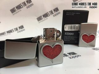 Zippo 29410 Hình Trái Tim Lấp Lánh Satin Chrome - Bật Lửa Sang Trọng và Thời Trang Cho Người Yêu Quà Tặng Thú Vị
