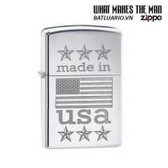 Bật Lửa Zippo 29430 - Hợp Kim Chrome bóng với Quốc Kỳ Mỹ - Sản phẩm chính hãng Made in USA