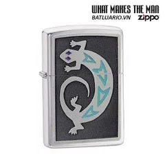 Bật Lửa Zippo 20189 - Họa Tiết Thằn Lằn Bằng Chrome Chải, Quà Tặng Độc Đáo Cho Dân Chơi Zippo