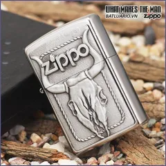Bật Lửa Zippo 20286 - Bull Skull Emblem Street Chrome, Quà Tặng Cho Người Yêu Thích Thời Trang Phong Cách Cá Tính