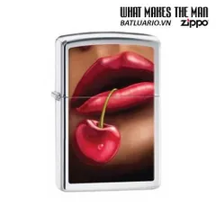 Bật Lửa Zippo 28655 - Thiết Kế High Polish Chrome Hình Cherries và Đôi Môi, Quà Tặng Độc Đáo Cho Fan Zippo