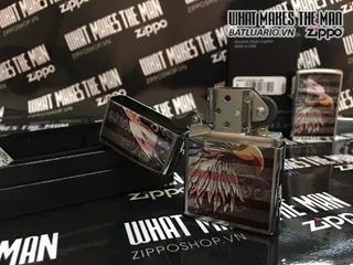 Zippo 28652 - Bật Lửa Chrome Chải Hình Quốc Kỳ Đại Bàng - Quà Tặng Phong Cách Mỹ Thể Thao