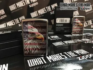 Zippo 28652 - Bật Lửa Chrome Chải Hình Quốc Kỳ Đại Bàng - Quà Tặng Phong Cách Mỹ Thể Thao