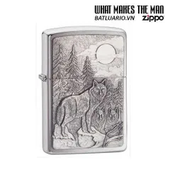 Bật Lửa Zippo 20855 - Bật Lửa Chrome Chải Có Hình Biểu Tượng Timberwolves - Quà Tặng Fan Bóng Rổ Chính Hãng