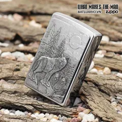 Bật Lửa Zippo 20855 - Bật Lửa Chrome Chải Có Hình Biểu Tượng Timberwolves - Quà Tặng Fan Bóng Rổ Chính Hãng