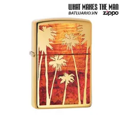 Zippo 29420 Bật Lửa Bằng Đồng Màu Bóng - Hình Cây Dừa Hoàng Hôn - Quà Tặng Thích Hợp Cho Người Yêu Thích Du Lịch