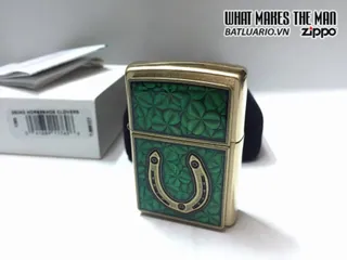 Zippo 29243 - Zippo Bật Lửa Hình Cỏ 4 Lá và Biểu Tượng Nhẫn Ngựa - Quà Tặng Yêu Thích cho Người Sưu Tập