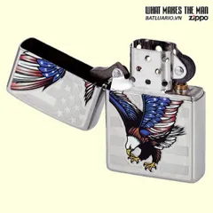 Bật Lửa Zippo 28449 - Bật Lửa Eagle Flag Bằng Chrome Đánh Bóng - Quà Tặng Độc Đáo Cho Người Yêu Thích Mỹ Quốc