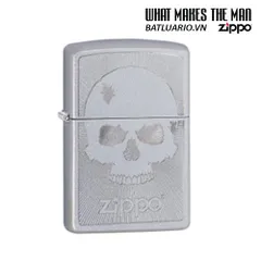 Zippo 29858 - Bật Lửa Satin Chrome Hình Skull Với Các Đường Kẻ - Quà Tặng Cho Người Mê Đồ Da Và Phong Cách Độc Đáo