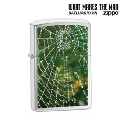 Bật Lửa Zippo 28285 - Mẫu Brushed Chrome Họa Tiết Nhện và Giọt Nước, Quà Tặng Độc Đáo cho Người Yêu Thích Cá Tính