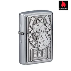 Bật Lửa Zippo 49294 Lucky Seven Emblem Street Chrome - Bật Lửa May Mắn với Biểu Tượng Sòng Bạc, Hàng Chính Hãng Mỹ