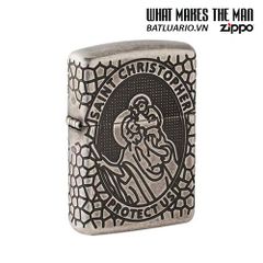 Bật lửa Zippo 49160 Armor® - Thiết kế Huy chương Thánh Christopher Bằng bạc cổ điển, Quà tặng độc đáo cho tín đồ Zippo