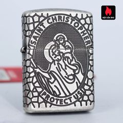Bật lửa Zippo 49160 Armor® - Thiết kế Huy chương Thánh Christopher Bằng bạc cổ điển, Quà tặng độc đáo cho tín đồ Zippo
