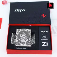 Bật lửa Zippo 49160 Armor® - Thiết kế Huy chương Thánh Christopher Bằng bạc cổ điển, Quà tặng độc đáo cho tín đồ Zippo