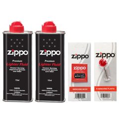 Combo Hàng Chính Hãng Zippo - 2 Chai Xăng 125ml, 1 Vỉ Đá Lửa, 1 Vỉ Bấc - Phụ Kiện Bảo Đảm Hiệu Quả và An Toàn Sử Dụng