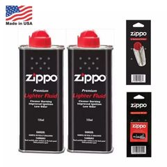 Combo Hàng Chính Hãng Zippo - 2 Chai Xăng 125ml, 1 Vỉ Đá Lửa, 1 Vỉ Bấc - Phụ Kiện Bảo Đảm Hiệu Quả và An Toàn Sử Dụng