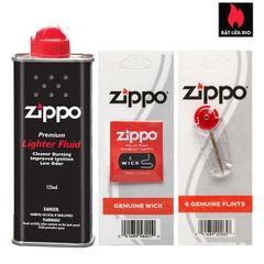 Combo phụ kiện Zippo chính hãng Mỹ - 1 chai xăng, 1 vỉ đá lửa, 1 vỉ bấc - An toàn, hiệu quả, kéo dài tuổi thọ sản phẩm