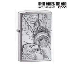 Zippo 20895 - Bật Lửa Brushed Chrome với Biểu Tượng Yêu Nước - Quà Tặng Ý Nghĩa cho Người Hâm Mộ Nhân Dân Châu Mỹ