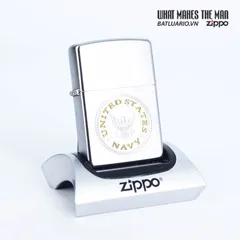 Zippo US Navy® Satin Chrome - Bật Lửa Chính Hãng Vỏ Đồng Thau Khắc Biểu Tượng Hải Quân Mỹ, Bảo Hành Trọn Đời