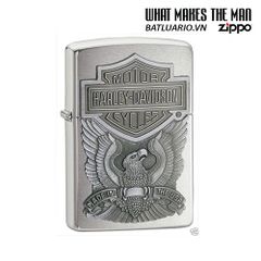 Zippo 200HD.H284 - Bật Lửa Chrome Xước Mạ Đầu Đại Bàng - Hàng Nhập Khẩu Từ Mỹ, Quà Tặng Độc Đáo Cho Fan Zippo