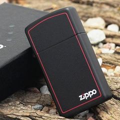 Zippo 1618ZB - Bật Lửa Slim Đen Mờ với Logo và Viền Zippo - Quà Tặng Độc Đáo cho Người Yêu Thích Zippo