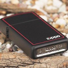 Zippo 1618ZB - Bật Lửa Slim Đen Mờ với Logo và Viền Zippo - Quà Tặng Độc Đáo cho Người Yêu Thích Zippo