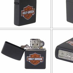 Zippo 218HD.H252 - Đèn Khò Zippo Logo Harley Davidson Màu Đen Nhám - Quà Tặng Thời Trang Cho Fan Hâm Mộ