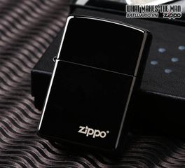 Bật Lửa Zippo Ebony 24756ZL - Bật Lửa Chính Hãng Vỏ Đồng Thau Màu Đen Khắc Logo Zippo, Quà Tặng Nam Tính, Kháng Gió Tốt