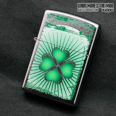 Bật Lửa Zippo 28659 Clover Grunge Chrome - Thiết Kế Sang Trọng, Chính Hãng Mỹ, Biểu Tượng May Mắn Cỏ Bốn Lá