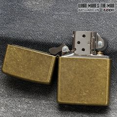 Bật Lửa Zippo Antique Brass 201FB - Đồng Vàng Giả Cổ, Chống Gió, Chính Hãng Mỹ - Hộp Quà Tặng Thân Thiện Môi Trường