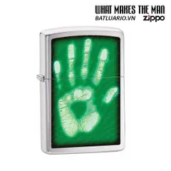 Bật Lửa Zippo 28283 - Bật Lửa Brushed Chrome Họa Tiết Bàn Tay Độc Đáo, Quà Tặng Cho Ai Yêu Thích Zippo
